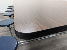 Load image into Gallery viewer, 12ft Cafeteria Lunch Table w/ Stool Seat, Walnut Top, Navy Blue Seat, Adult Size (RF)