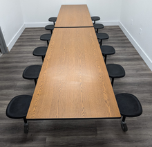 Load image into Gallery viewer, 12ft Cafeteria Lunch Table w/ Stool Seat, Woodgrain Top, Black Seat, Adults Size (RF)