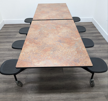 Load image into Gallery viewer, 8ft Cafeteria Lunch Table w/ Stool Seat, Peach Gray Top, Black Seat, Adult Size (RF)