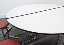 Load image into Gallery viewer, 60 inch Round Cafeteria Lunch Table w/ 8 Stool Seat, Gray Top, Burgundy Seat, Adult Size (RF)