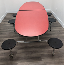 Load image into Gallery viewer, 10ft Cafeteria Lunch Table w/ 8 Stool Seat, Red Top, Black Seat, Oval, Adult Size (RF)