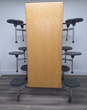 Load image into Gallery viewer, 12ft Cafeteria Lunch Table w/ Stool Seat, Oak Top, Black Seat, Adult Size (RF)