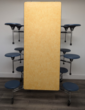Load image into Gallery viewer, 12ft Cafeteria Lunch Table w/ Stool Seat, Woolamai Yellow Brush Top, Blue Seat, Adults Size (RF)