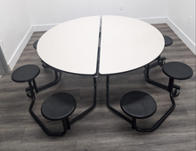 Load image into Gallery viewer, 60 inch Round Cafeteria Lunch Table w/ 8 Stool Seat, White Top, Black Seat, Elementary Size (RF)