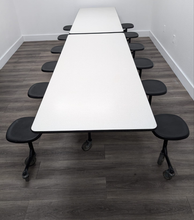 Load image into Gallery viewer, 12ft Cafeteria Lunch Table w/ Stool Seat, White Top, Black Seat, Adults Size (RF)