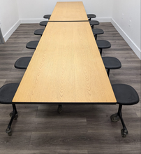 Load image into Gallery viewer, 12ft Cafeteria Lunch Table w/ Stool Seat, Wood Grain Top, Black Seat, Adults Size (RF)