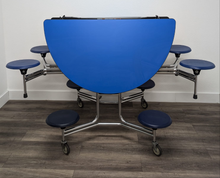 Load image into Gallery viewer, 60 inch Round Cafeteria Lunch Table w/ 8 Stool Seat, Blue Top, Blue Seat, Elementary Size (RF)