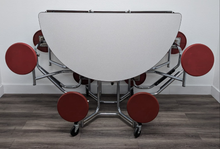 Load image into Gallery viewer, 60 inch Round Cafeteria Lunch Table w/ 8 Stool Seat, Gray Top, Burgundy Seat, Adult Size (RF)