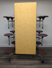 Load image into Gallery viewer, 12ft Cafeteria Lunch Table w/ Stool Seat, Woolamai Yellow Brush Top, Burgundy Seat, Adults Size (RF)