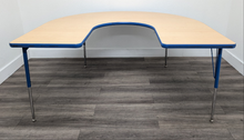 Load image into Gallery viewer, 60" x 66" Horse Shoe Activity Table, Adjustable Legs, Maple Top, Blue Edge (RF)