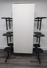 Load image into Gallery viewer, 12ft Cafeteria Lunch Table w/ Stool Seat, White Top, Black Seat, Adults Size (RF)