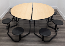 Load image into Gallery viewer, 60 inch Round Cafeteria Lunch Table w/ 8 Stool Seat, Maple Top, Black Seat, Adult Size (RF)