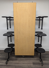 Load image into Gallery viewer, 12ft Cafeteria Lunch Table w/ Stool Seat, Wood Grain Top, Black Seat, Adults Size (RF)