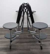 Load image into Gallery viewer, 60 inch Round Cafeteria Lunch Table w/ 8 Stool Seat, Oak Top, Gray Seat, Adult Size (RF)