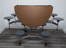 Load image into Gallery viewer, 60 inch Round Cafeteria Lunch Table w/ 8 Stool Seat, Oak Top, Gray Seat, Adult Size (RF)