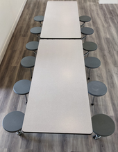 Load image into Gallery viewer, 12ft Cafeteria Lunch Table w/ Stool Seat, Gray Top, Gray Seat, Adult Size (RF)