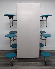 Load image into Gallery viewer, 12ft Cafeteria Lunch Table w/ Stool Seat, Gray Top, Green Seat, Elementary Size (RF)