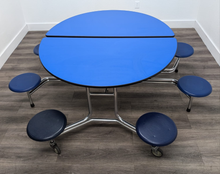 Load image into Gallery viewer, 60 inch Round Cafeteria Lunch Table w/ 8 Stool Seat, Blue Top, Blue Seat, Elementary Size (RF)