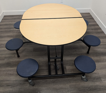 Load image into Gallery viewer, 60 inch x 48 inch Round Cafeteria Lunch Table w/ 8 Stool Seat, Maple Top, Blue Seat, Elementary Size (RF)