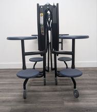 Load image into Gallery viewer, 60 inch x 48 inch Round Cafeteria Lunch Table w/ 8 Stool Seat, Maple Top, Blue Seat, Elementary Size (RF)