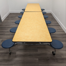 Load image into Gallery viewer, 12ft Cafeteria Lunch Table w/ Stool Seat, Woolamai Yellow Brush Top, Blue Seat, Adults Size (RF)