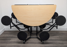 Load image into Gallery viewer, 60 inch Round Cafeteria Lunch Table w/ 8 Stool Seat, Maple Top, Black Seat, Adult Size (RF)