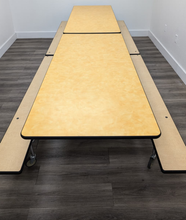 Load image into Gallery viewer, 12FT CAFETERIA LUNCH TABLE W/ FOLDABLE BENCH SEAT, YELLOW TOP, MAPLE BENCH, ADULT SIZE (RF)