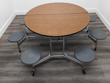 Load image into Gallery viewer, 60 inch Round Cafeteria Lunch Table w/ 8 Stool Seat, Oak Top, Gray Seat, Adult Size (RF)
