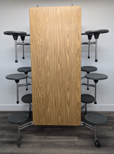 Load image into Gallery viewer, 12ft Cafeteria Lunch Table w/ Stool Seat, Wood Grain Top, Gray Seat, Adult Size (RF)