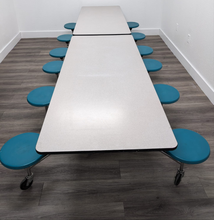Load image into Gallery viewer, 12ft Cafeteria Lunch Table w/ Stool Seat, Gray Top, Green Seat, Elementary Size (RF)