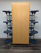 Load image into Gallery viewer, 12ft Cafeteria Lunch Table w/ 16 Stool Seat, Light Oak Top, Blue Seat, Elementary Size (RF)