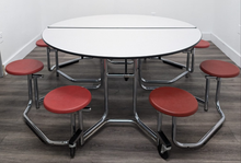 Load image into Gallery viewer, 60 inch Round Cafeteria Lunch Table w/ 8 Stool Seat, Gray Top, Burgundy Seat, Adult Size (RF)