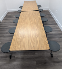 Load image into Gallery viewer, 12ft Cafeteria Lunch Table w/ Stool Seat, Wood Grain Top, Gray Seat, Adult Size (RF)