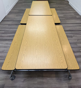 12ft Cafeteria Lunch Table w/ Bench Seat, Wood Grain, Elementary Size (RF)