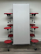 Load image into Gallery viewer, 12ft Cafeteria Lunch Table w/ Stool Seat, Gray Top, Red Seat, Adult Size (RF)