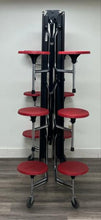 Load image into Gallery viewer, 12ft Cafeteria Lunch Table w/ Stool Seat, Gray Top, Red Seat, Adult Size (RF)