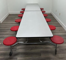 Load image into Gallery viewer, 12ft Cafeteria Lunch Table w/ Stool Seat, Gray Top, Red Seat, Adult Size (RF)