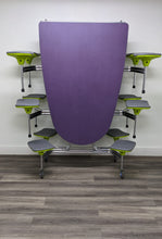 Load image into Gallery viewer, 10ft Cafeteria Lunch Table w/ 12 Stool Seat, Purple Top, Gray Top/Green Base Seat, Oval, Adult Size (RF)
