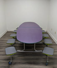 Load image into Gallery viewer, 10ft Cafeteria Lunch Table w/ 12 Stool Seat, Purple Top, Gray Top/Green Base Seat, Oval, Adult Size (RF)
