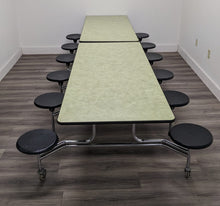 Load image into Gallery viewer, 12ft Cafeteria Lunch Table w/ 12 Stool Seat, Green Brush Top, Black Seat, Adult Size (RF)
