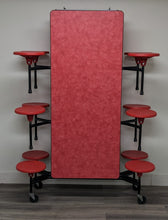 Load image into Gallery viewer, 12ft Cafeteria Lunch Table w/ 12 Stool Seat, Red Brush Top, Red Seat, Adult Size (RF)
