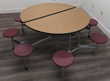 Load image into Gallery viewer, 60in Round Cafeteria Lunch Table w/ 8 Stool Seat, Brown Top, Burgundy Seat, Adult Size (RF)
