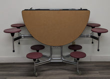 Load image into Gallery viewer, 60in Round Cafeteria Lunch Table w/ 8 Stool Seat, Brown Top, Burgundy Seat, Adult Size (RF)
