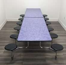 Load image into Gallery viewer, 12ft Cafeteria Lunch Table w/ 12 Stool Seat, Purple Brush Top, Black Seat, Adult Size (RF)
