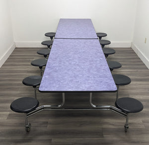 12ft Cafeteria Lunch Table w/ 12 Stool Seat, Purple Brush Top, Black Seat, Adult Size (RF)