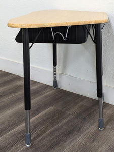 Virco ZHEXBOXM Zuma Hexagon Adjustable Student Open Front Desk, w/ Fusion Maple Hard Plastic Top,  Book Box Basket (RF)