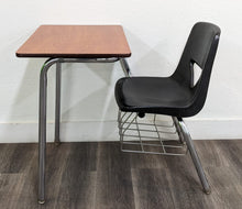 Load image into Gallery viewer, Student Combo Desk, Black Seat, Cherry Wood Grain Top, With Basket (RF)

