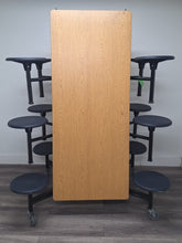 Load image into Gallery viewer, 12ft Cafeteria Lunch Table w/ Stool Seat, Light Oak Top, Navy Blue Seat, Adult Size (RF)