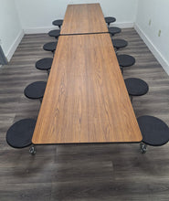 Load image into Gallery viewer, 12ft Cafeteria Lunch Table w/ Stool Seat, Medium Oak Top, Black Seat, Adult Size (RF)