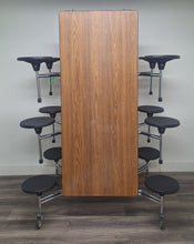 Load image into Gallery viewer, 12ft Cafeteria Lunch Table w/ Stool Seat, Medium Oak Top, Black Seat, Adult Size (RF)